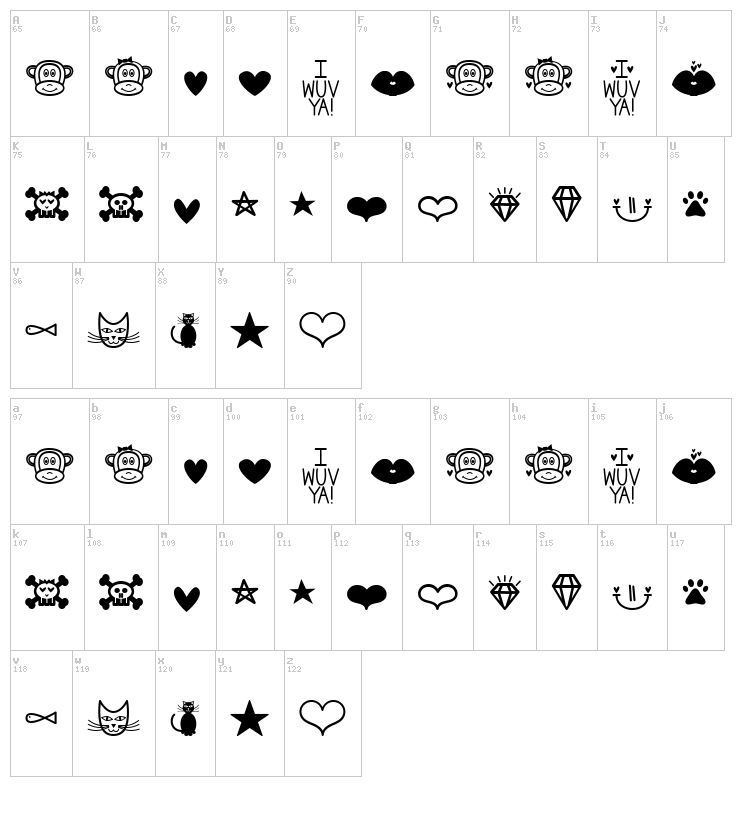 MF Dings 2 font map
